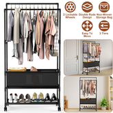 3 Tiered Portable Clothing Rack For Bedroom Entryway Double Hanging Rods Sturdy Iron Garment Rack With Double Height Rods Adjustable Storage Bag Lockable Universal Wheels Easy Assembly