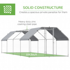 Large Chicken Coop Metal Chicken Run with Waterproof and Anti-UV Cover, Flat Shaped Walk-in Fence Cage Hen House for Outdoor and Yard Farm Use, 1.3" Tube Diameter, 9' x 24' x 6.5'
