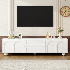 ON-TREND Cream Style TV Stand With Arched Doors 2 Drawers For TVs Up To 75, Minimalist Media Console With Rebound Device, Entertainment Center With 5 Iron Round Legs For Living Room, Bedroom, White