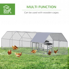 Large Chicken Coop Metal Chicken Run with Waterproof and Anti-UV Cover, Flat Shaped Walk in Fence Cage Hen House for Outdoor and Yard Farm Use, 1" Tube Diameter, 9.2' x 24.9' x 6.4'