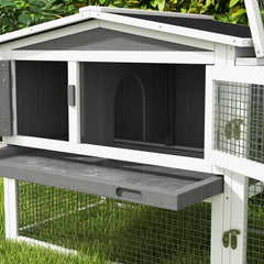 Rabbit Hutch 2-Story Bunny Cage, Guinea Pig Cage Indoor Outdoor, Small Animal House with Slide Out Tray, for Rabbits, Chickens, Ducks, 61.5" x 23" x 27", Light Gray
