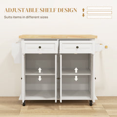 Kitchen Island on Wheels, Rolling Cart with Rubberwood Top, Spice Rack, Towel Rack and Drawers, Cream White