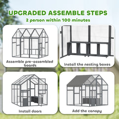 Large Wooden Chicken Run With Waterproof & Anti-UV Cover, For 6-8 Chickens, For Backyard, Farm, 5.5 X 6 X 6