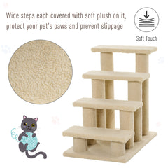 25" 4-Step Multi-Level Carpeted Cat Scratching Post Pet Stairs, Cream White