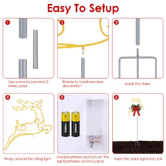 2Pcs Christmas Lighted Reindeer Decoration LED Pathway Stake Lights Battery Powered For Outdoor Garden Lawn Porch Front Door Patio Holiday Decor