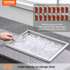 Drop In Ice Chest, 22'L X 17'W X 12'H Stainless Steel Ice Cooler, Commercial Ice Bin With Cover, 40 Qt Outdoor Kitchen Ice Bar, Drain-pipe And Drain Plug Included, For Cold Wine Beer