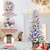 4ft Pre-lit Potted Porch Christmas Tree Small Slim Christmas Tree With Multicolor Lights Twinkle Potted Xmas Tree With Mixed PE, Metal Glint Basin, 8 Color Mode For Entrance, Yard,Pathway Decor