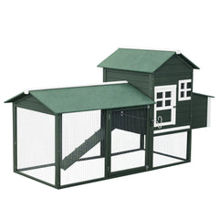 84" Wooden Chicken Coop, Hen House Outdoor with Run Nesting Box, Asphalt Roof, Removable Tray, Ramp, Poultry Cage for 2-3 Chickens, Green