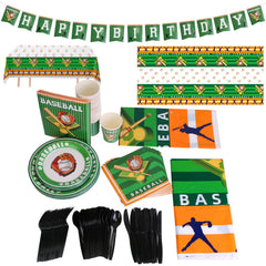 171Pcs Baseball Party Supplies Kit Baseball Birthday Party Disposable Dinnerware Set Baseball Themed Party Tableware Decorations Cups Plates Napkins Spoons Knives Forks Tableclothes