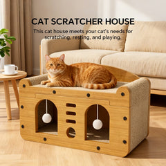 Double Door Design Cat Scratcher Sofa, 56cm Large Size, With 2 Teaser Balls, For Large & Multi-Cat Households