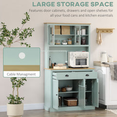 Kitchen Pantry Storage Cabinet with Microwave Stand, 71" Modern Kitchen Hutch with Open Countertop, Glass Doors, Storage Drawers and Adjustable Shelves for Dining Room, Coffee Bar, Light Blue