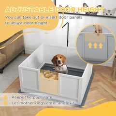Whelping Box For Puppies With Pee Pad, Pig Rail, Adjustable Door For Small, Medium & Large Breed Dogs Birth,