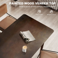 47.2" Rectangle Dining Table for 4, Mid-Century Modern Kitchen Table with Rubber Wood Frame for Dining Room, Mahogany
