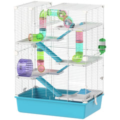 PawHut 6 Tier Hamster Cage With Tubes And Tunnels, Hut, Wheel, Food Dish, Water Bottle, Ramps, For Dwarf & Gerbil, Light Blue