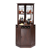 Corner Industrial Bar Cabinet, Wine Table For Liquor & Glasses, Sideboard Buffet Cabinet With Glass Holder, Freestanding Farmhouse Wood Coffee Bar Cabinet For Living Room, Home Bar, Black Walnut