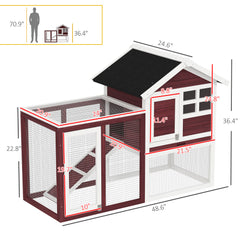 49" Wooden Rabbit Hutch Bunny Cage with Waterproof Asphalt Roof, Fun Outdoor Run, Removable Tray and Ramp, for Rabbits, Chickens, Ducks, Brown