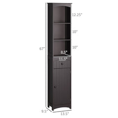 Bathroom Storage Cabinet, Free Standing Bathroom Storage Unit, Tall Linen Tower with 3-Tier Shelves and Drawer, Brown