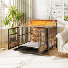 Multi-function Furniture Style Dog Crates With Storage, Dog Crate Furniture Large Wooden Dog Kennel With Double Doors, For Large Medium Dog Indoor, Brown