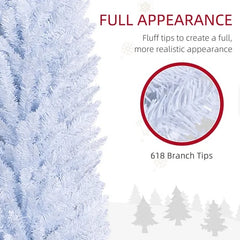 HOMCOM 8' Artificial Pencil Christmas Tree, Slim Xmas Tree With 618 Realistic Branch Tips And Plastic Stand, White