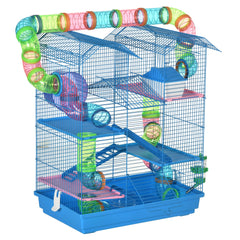 18.5" 5 Tier Hamster Cage with Tubes and Tunnels, Small Animal Cage, Rat Gerbil Cage with Water Bottle, Food Dish, Exercise Wheel, Blue