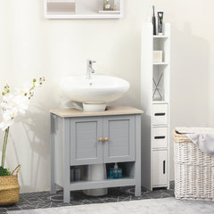 Pedestal Sink Storage Cabinet, Under Sink Cabinet, Bathroom Vanity Cabinet with Adjustable Shelf and Open Bottom Shelf, Gray