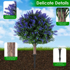 2 Packs Artificial Lavender Topiary Ball Trees UV Resistant Artificial Shrubs Fake Plants Evergreen Artificial Bush With Ground Spike For Indoor Outdoor Front Porch Garden