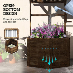 Wooden Wishing Well Planter, Raised Garden Bed With Galvanized Canopy-Tan