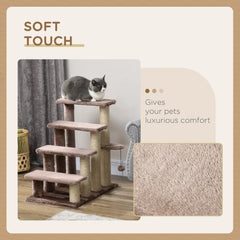 4 Levels Cat Steps with Scratching Posts for High Bed, Sofa, Brown