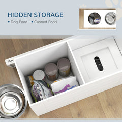 PawHut Elevated Dog Bowls With Slow Feeder Mat, Storage Cabinet, 3 Stainless Steel Bowls For Large & Extra Large Dogs, White