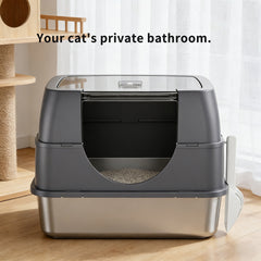 Dark Gray Top Entry Fully Enclosed Cat Litter Box, With Free Scoop & Litter Mat, Anti-Splash & Odor Locking, For Large Cats & Multi-Cat Households