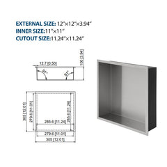 12 X 12 In Stainless Steel Shower Niche - Brushed Nickel, Waterproof, Easy Installation, Corrosion-Resistant