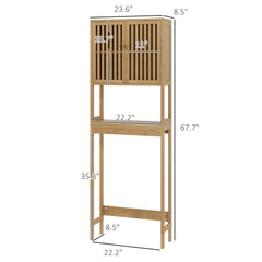 Over the Toilet Cabinet, Bamboo Bathroom Above Toilet Storage with Slatted Doors and Adjustable Shelf, Natural