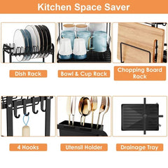 2-Tier Dish Drying Rack For Kitchen Counter Space Saving Rustproof Dish Rack With Drainboard Detachable Kitchen Drainer Organizer Set