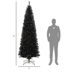 8 FT Artificial Christmas Tree Pencil Xmas Tree with Stand, 1168 Tips, Holiday Home Indoor Decoration for Party, Black
