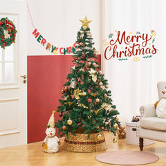 Handcrafted Woven Hyacinth Wicker Christmas Tree Collar - Rattan Xmas Tree Skirt & Stand Base Cover (XmasRibbon, 24 In)