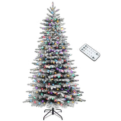 6.5ft Snow Flocked Artificial Christmas Tree, Pre-Lit Christmas Tree with 400 LED Lights and 990 Branch Tips, Green