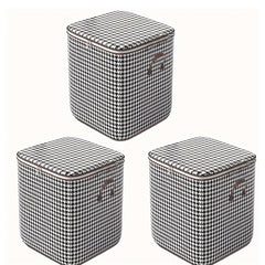 3pcs Set,140L,Stylish Foldable Zippered Storage Bags, Travel Organizer,Large Capacity, Portable, Moisture-Proof Non-Woven Fabric Solution, Houndstooth Print
