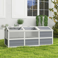 PawHut Wooden Tortoise Habitat Outdoor W Bottomless Design, Doors, PC Sun Panel Windows, For Small Animals, Rabbit, Light Gray