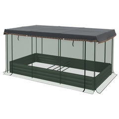 Galvanized Steel Planter Box With Crop Cage And Shade Cloth, Raised Garden Bed For Flowers, Veggies And Herbs, Gray