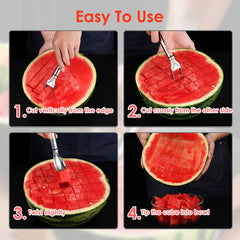 5Pcs 2 In 1 Watermelon Cutter Slicer Fork Stainless Steel Dual Head Watermelon Fruit Cutting Fork Knife For Summer Family Gathering Friend Party Camping Picnic Home Kitchen