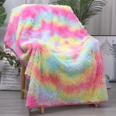 1 Piece Shaggy Blanket Plush Faux Fur Blanket For Bed Sofa Ultra Soft Luxury Sherpa Blanket Rainbow Colorful Blanket