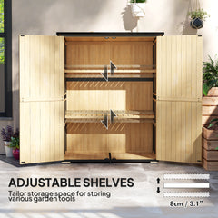 Wood Storage Shed, Outdoor Garden Shed With Asphalt Roof, 2 Shelves, Lockable Doors And Adjustable Feet, Natural
