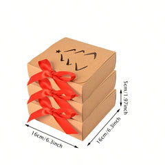 10PCS Christmas Gift Box With Lids Kraft Paper Gift Box With Ribbon Christmas Tree Present Treat Boxes For Holiday Party Favor Supplies
