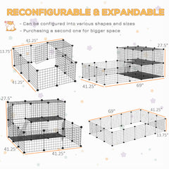 Pet Playpen with Door, Metal Mesh Cage with Mallet, Black