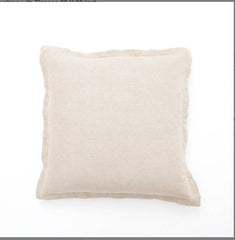 Linen Printed Cushion With Fringes Brown