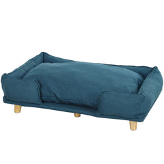 Raised Dog Couch with Comfortable Cushion, Pine Wood Legs, Foot Pads for Large-Sized Dogs Indoor Use, Dark Blue