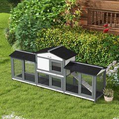 Wooden Rabbit Hutch Bunny Cage Pet Playpen House Enclosure With Double Side Run Boxes, No Leak Tray, Ramp, For Rabbits, Chickens, Ducks, Guinea Pig And Small Animals, Light Gray