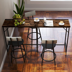 70" Bar Table with Charging Station, Industrial Rectangular Bar Height Pub Table with Steel Frame, Rustic Brown