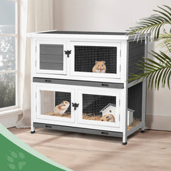 Upper And Lower 2 Floors With Tray Grey Cedar, Chicken And Rabbit Cage