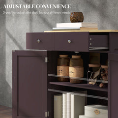 Kitchen Storage Cabinet, Sideboard Floor Cupboard with Solid Wood Top, Adjustable Shelf, and 2 Drawers, Coffee
